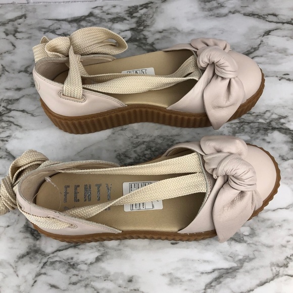 NEW Puma Cream Fenty Bandana Leather Laced Bow Flats Shoes - Picture 7 of 8